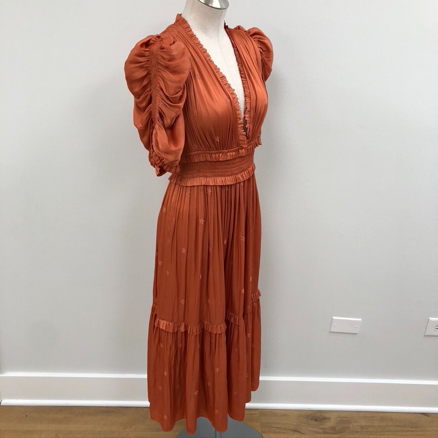 Ulla Johnson Maya Dress Womens 6 Orange Midi Ruch… - image 9