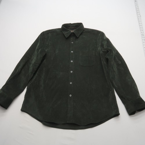 Tasso Elba Mens Corduroy Button Down Shirt Size Large 16-16.5 Green Long Sleeve