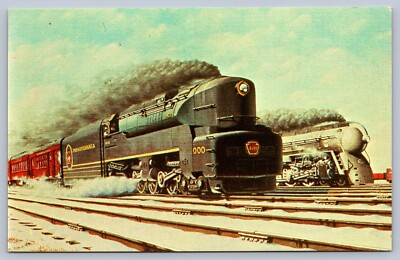 Postcard Pennsylvania and New York Central Railroads ''Race of the Titans'' Artist