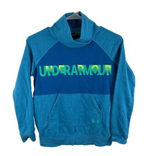 Under Armour Sweatshirt Unisex Youth Medium Pullover Raglan Spell-out Logo Blue