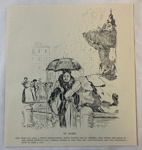1893 magazine engraving ~ OLD WOMAN THINKS THE FOUNTAIN IS A RAINSTORM - 第 1/1 張圖片