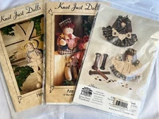 Craft PATTERNS - Lot of 3  Primative Folk Art Cloth Dolls - Ann & Andy, Rabbit