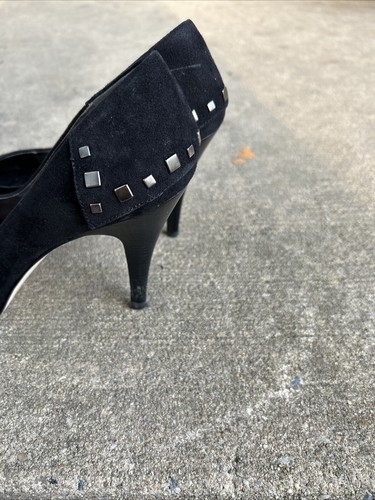 Nicole Miller New York Gun Metal Nieten schwarz High Heel Peeptoe Heels Größe 9M - Bild 3 von 8