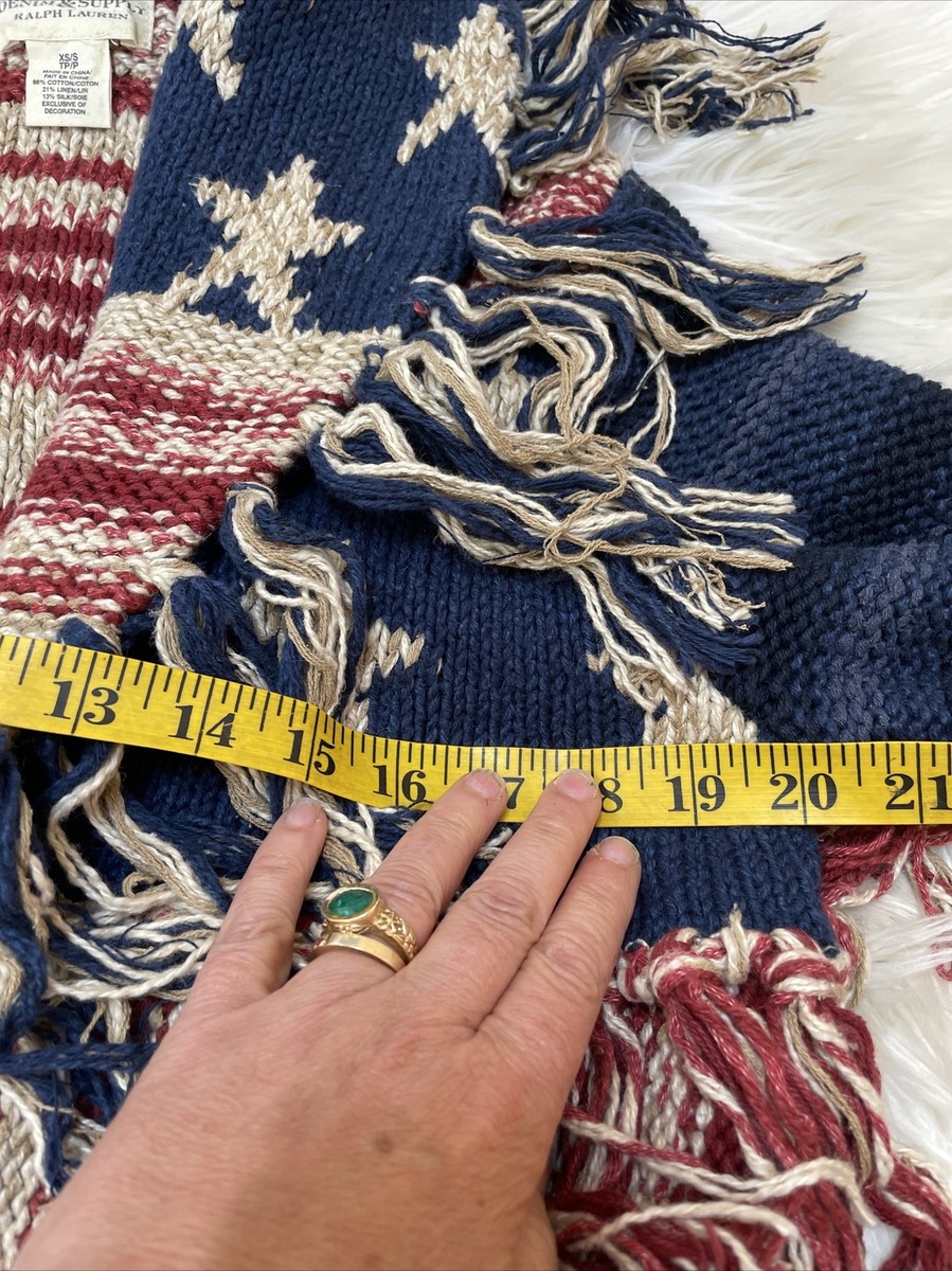 47 Denim & Supply Ralph Lauren USA Flag Patchwork Fringe Cardigan