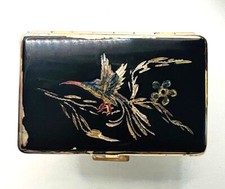 Emaille Pillendose mit Vogelmotiv Vintage Rarit&auml;t vergoldetem Messing Germany