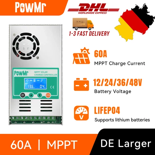 Powmr 60A MPPT Laderegler für 12V 24V 36V 48V Solar Panel Controller Regulator
