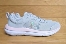 UNDER ARMOUR Assert 10 Size 5 Youth Grey Pink White Big Girls Shoe Sneaker