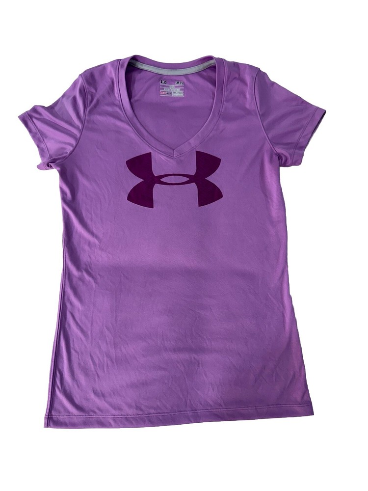 Under Armour Shirt Women Small Purple Heat Gear Athletic Athleisure Workout Jog