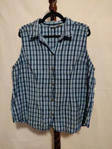 Cherokee women's size 18W/20W top blue plaid sleeveless button up collared EUC