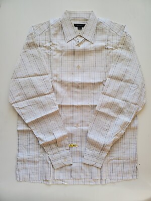mens white windowpane dress shirt Non-Iron Cotton Windowpane Dress Shirt With Contrast Trim - White Multi