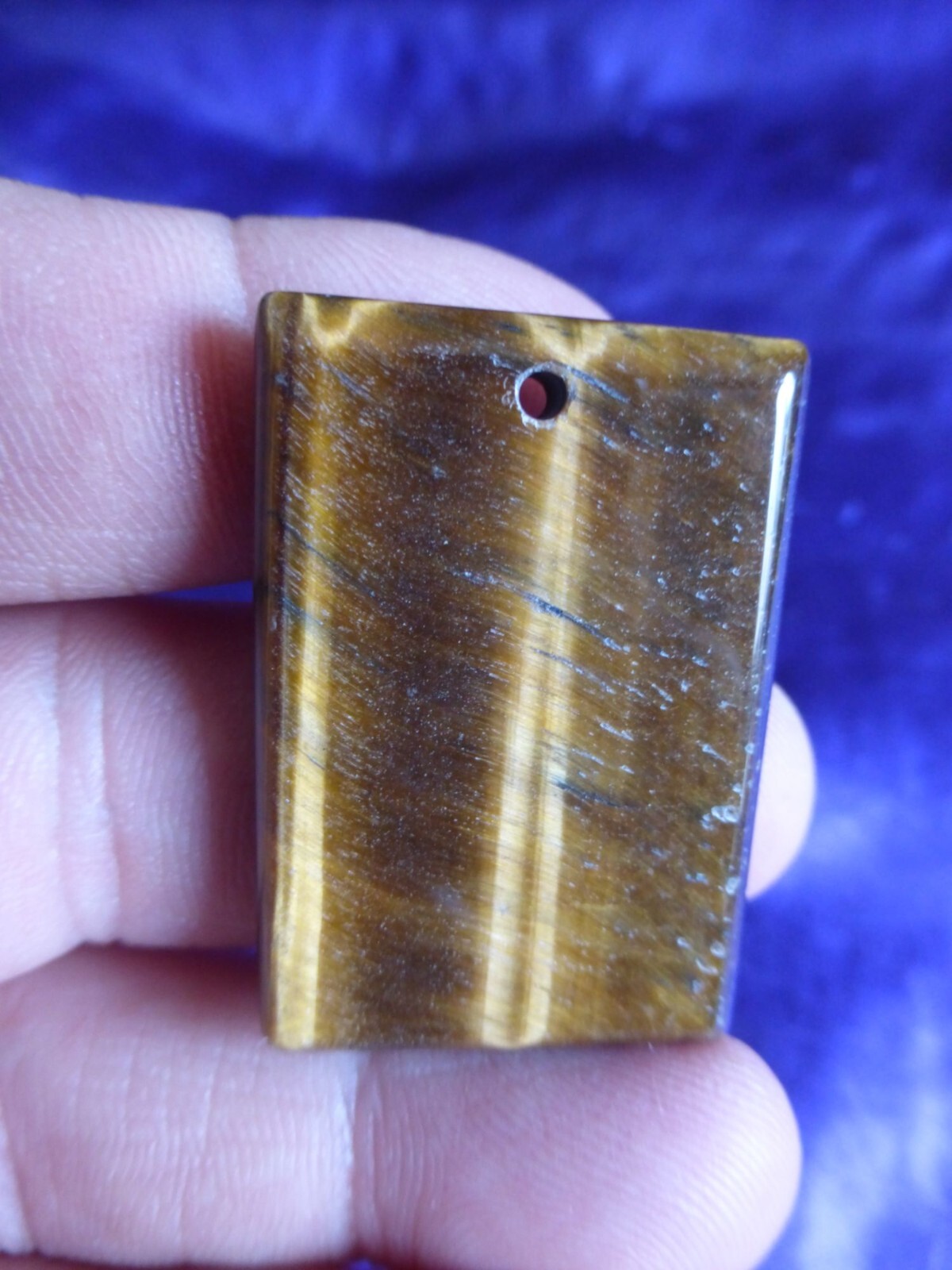 Pendentif en oeil de tigre rectangle d'exception marron et noir précieux