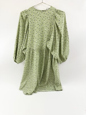 Monki Dress Women s XXS Green Floral Baby Doll Peasant Garden Party NWT