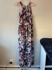 Nine West Womens Size 6 High Neck Floral Pink and Purple Maxi Dress