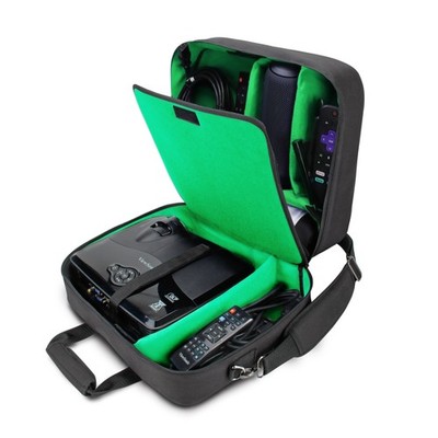 Projector Case with Shoulder Strap, Extra Storage & Custom Dividers (Green)