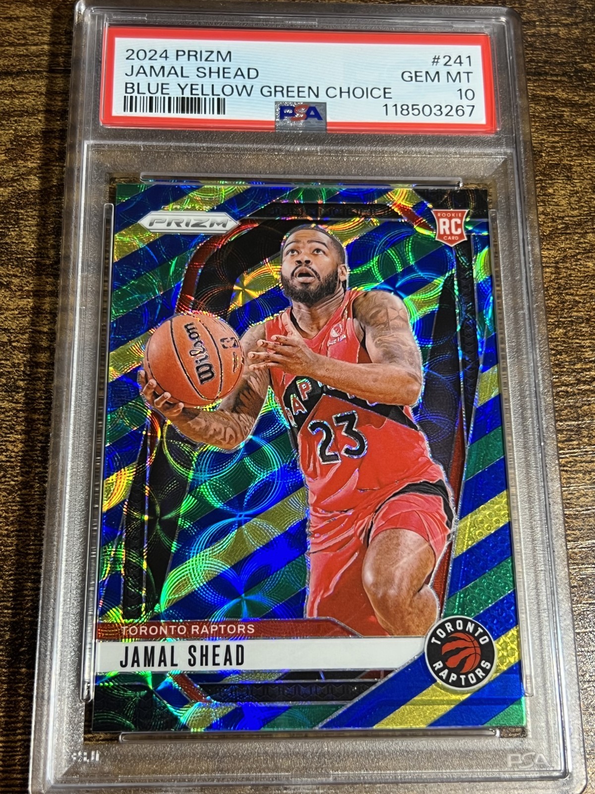 JAMAL SHEAD 2024 Prizm Rookie Blue Yellow Green Choice #241 Raptors RC PSA 10