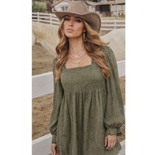 LOFT Ann Taylor Dress Womens Small Smocked  Swing Knee Square Neck Babydoll