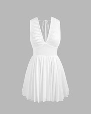 CIDER White V-Neck Ruched Ruffle Mini Dress Women’s Large US 8 Lined