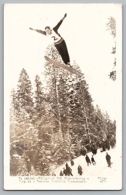 Hollywood Ski Club Jumper Jumping Cascade Mountain Wisconsin Vtg RPPC Real Photo