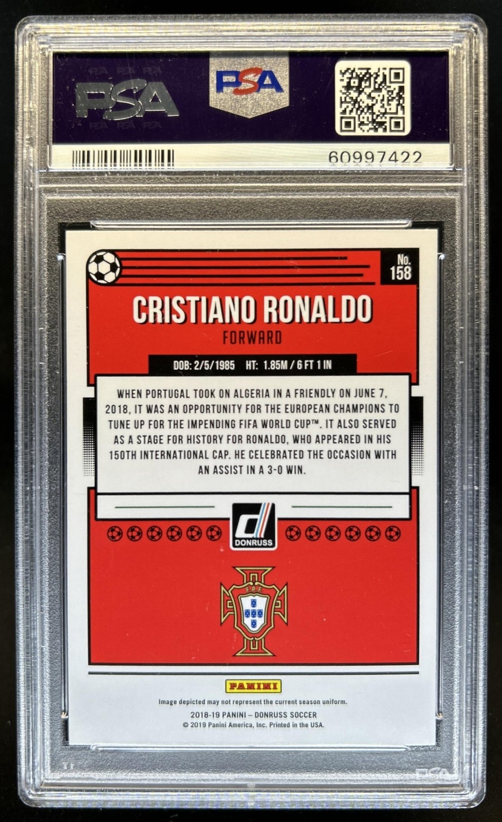 2018 Panini Donruss Cristiano Ronaldo #158 Portugal PSA 10 GEM MINT view 2