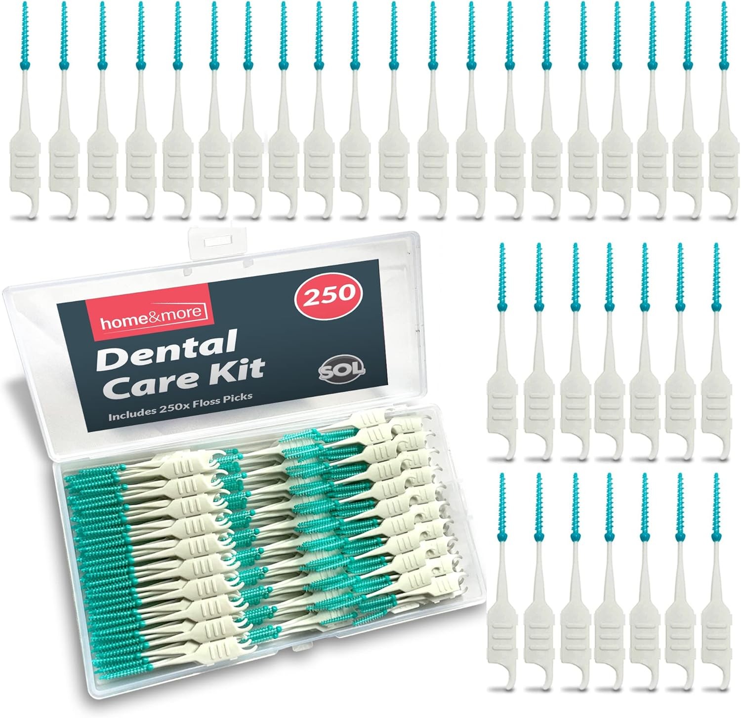 SOL 250pcs Dental Floss Picks - Green Silicone Sticks, Interdental Flossers for
