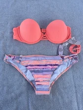 Victorias Secret 2pc Swim Set 32C Push-up BANDEAU Small Bikini Bottom