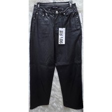 Almost Famous Women's Black Juniors 90s Faux-Leather Wide-Leg Jeans Pants 5