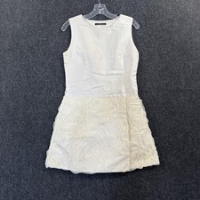 Harvey Faircloth Dress Women's 4 White Rosette Fit Flare Mini Silk Wool