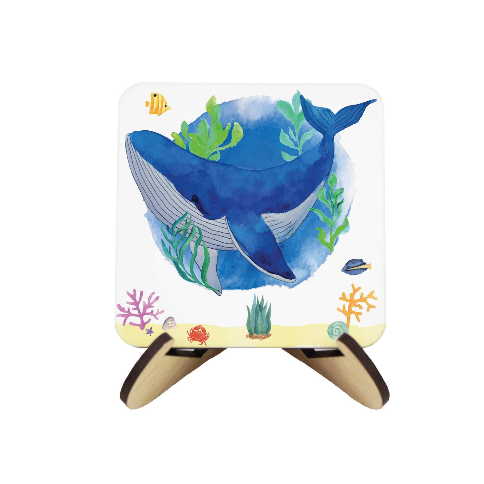 Watercolour Whale Cork Coasters & Stand Set - Under the Sea Square Coasters Gift