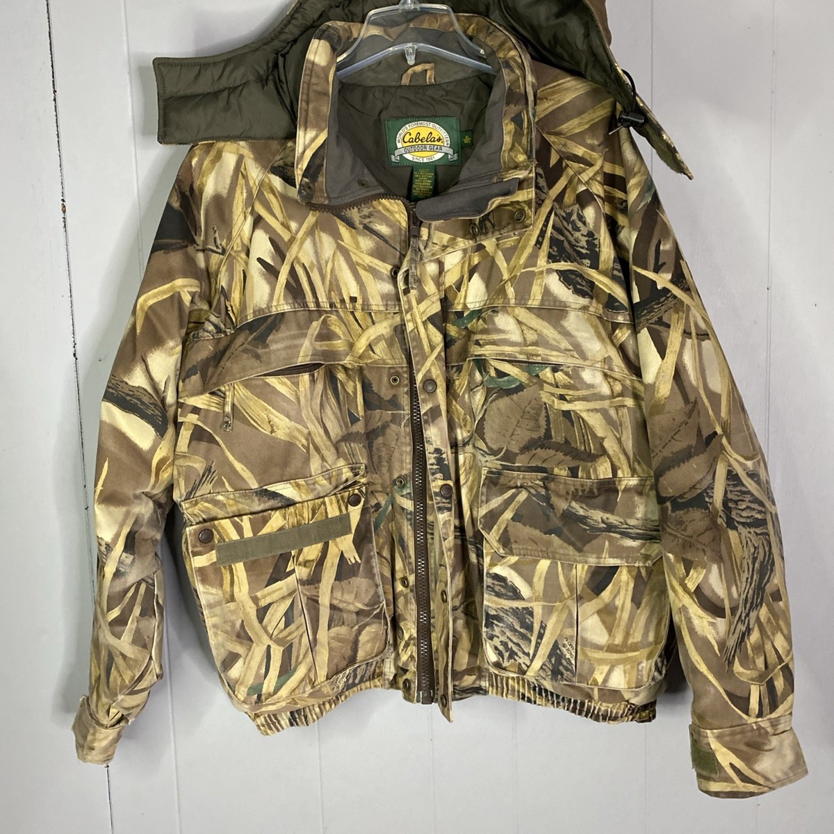 Vtg Cabelas Wetland Camo Jacket Cattails Duck Hung Goose Canvas XL
