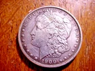 1900 US MORGAN Silver DOLLAR COIN with Light Rim TONING ungraded AU