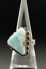 Natural Dominican Larimar 925 Sterling Silver Artisan Handmade Ring Sz 6, 16.46g
