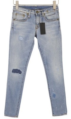 R13 Alison Crop Damen Jeans 24 Licht Verblichen Zerstört Enganliegend Denim