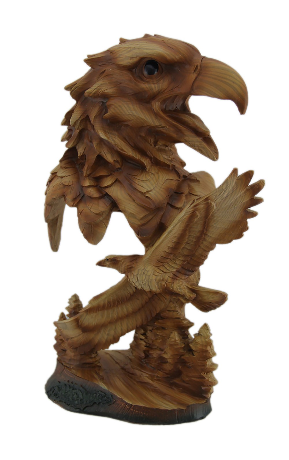 Zeckos Carved Wood Look Bald Eagle Bust and Scene Tabletop Statue