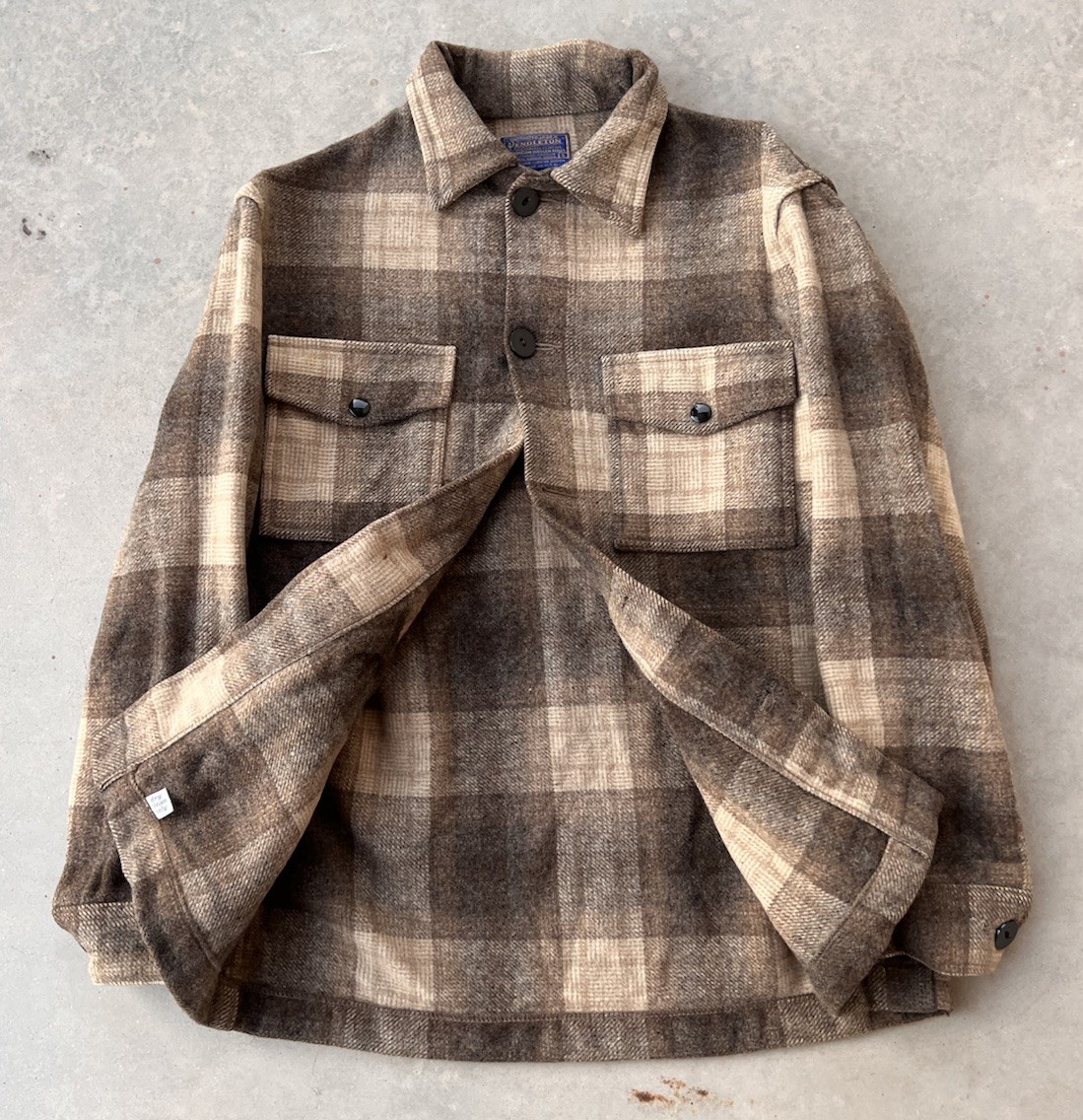 Vintage Pendleton Chore Jacket Size Small 60s 70s Wool Brown Plaid