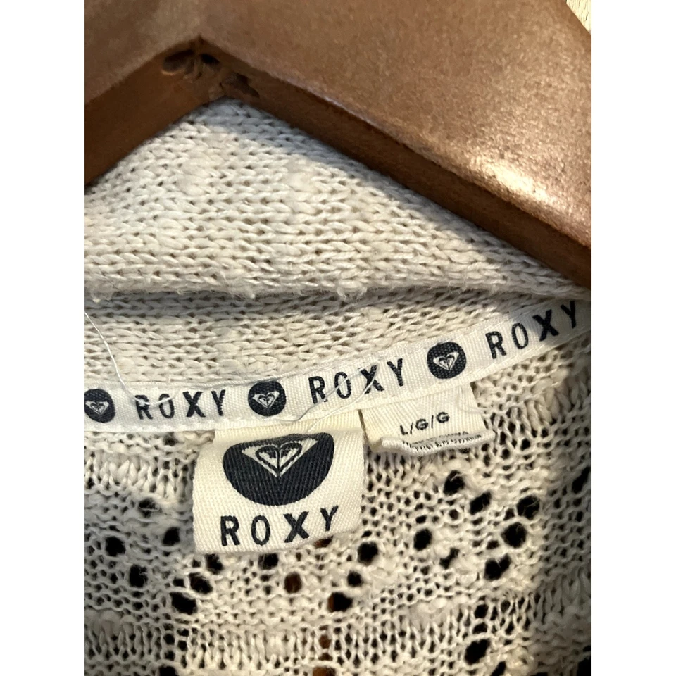 ROXY Knit Duster Cardigan MISSING BUTTON Size Large L Vintage Y2K BEACH CROCHET - Image 2 of 4