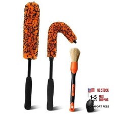 Orange Quick Car Wheel Brush Kit - 360  Bendable Rim Cleaner - 3 Pack