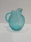 Vintage Anchor Hocking Aqua Turquoise Lido Milano Crinkle Glass Ball Pitcher