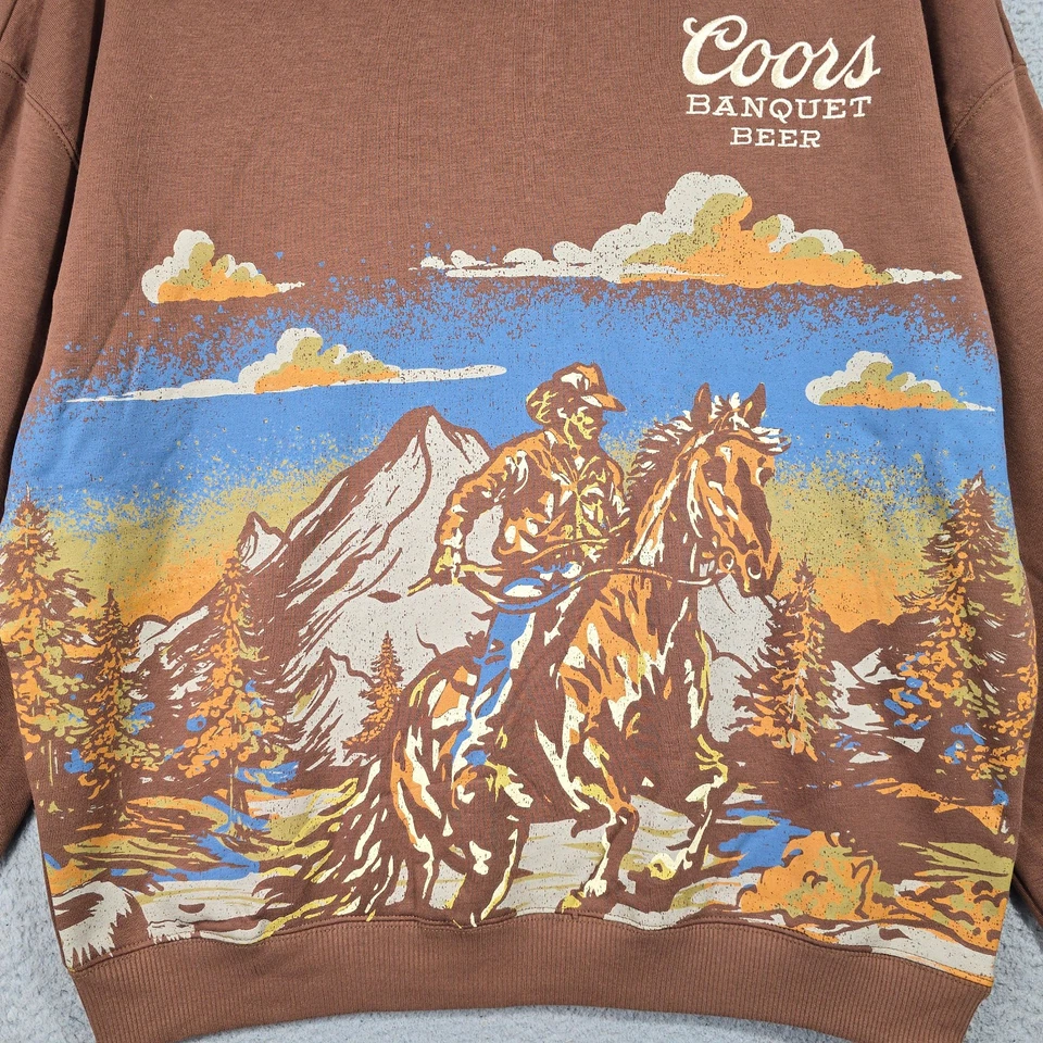 COORS BEER Rodeo Sudadera Para Hombres Mediana Marrón Cuello Redondo Retro Vaquero Nueva con Etiquetas Foto 2 de 4
