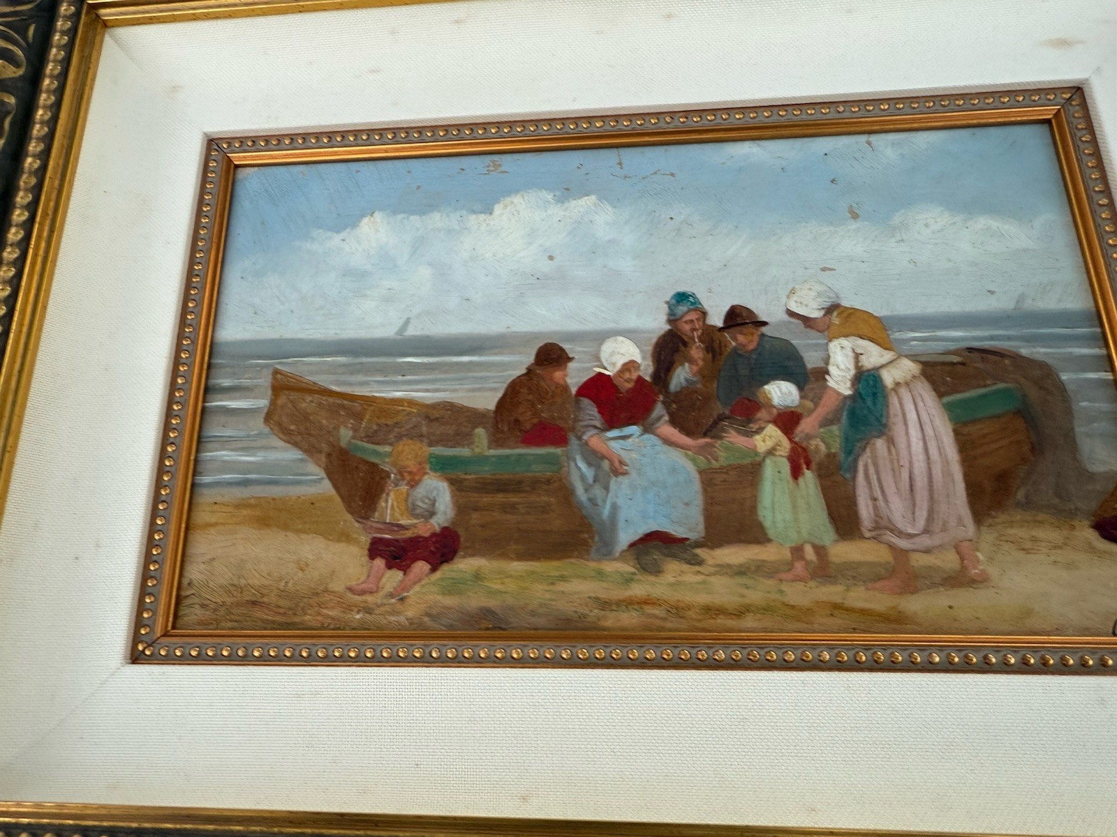 Antique Dutch Oil Painting Over Print Framed Impressionist