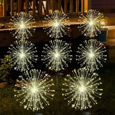 120 LED Solar Firework Lights Outdoor 8 Packs Path Lawn Garden Decor Lamp Warm