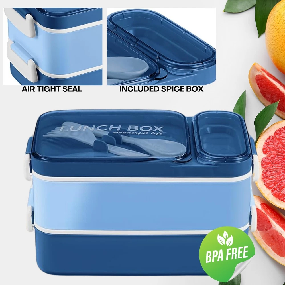 Bento Box Layered Lunch Box Adults 3 Layer 900ml - 1600ml Spoon Fork Womens Mens