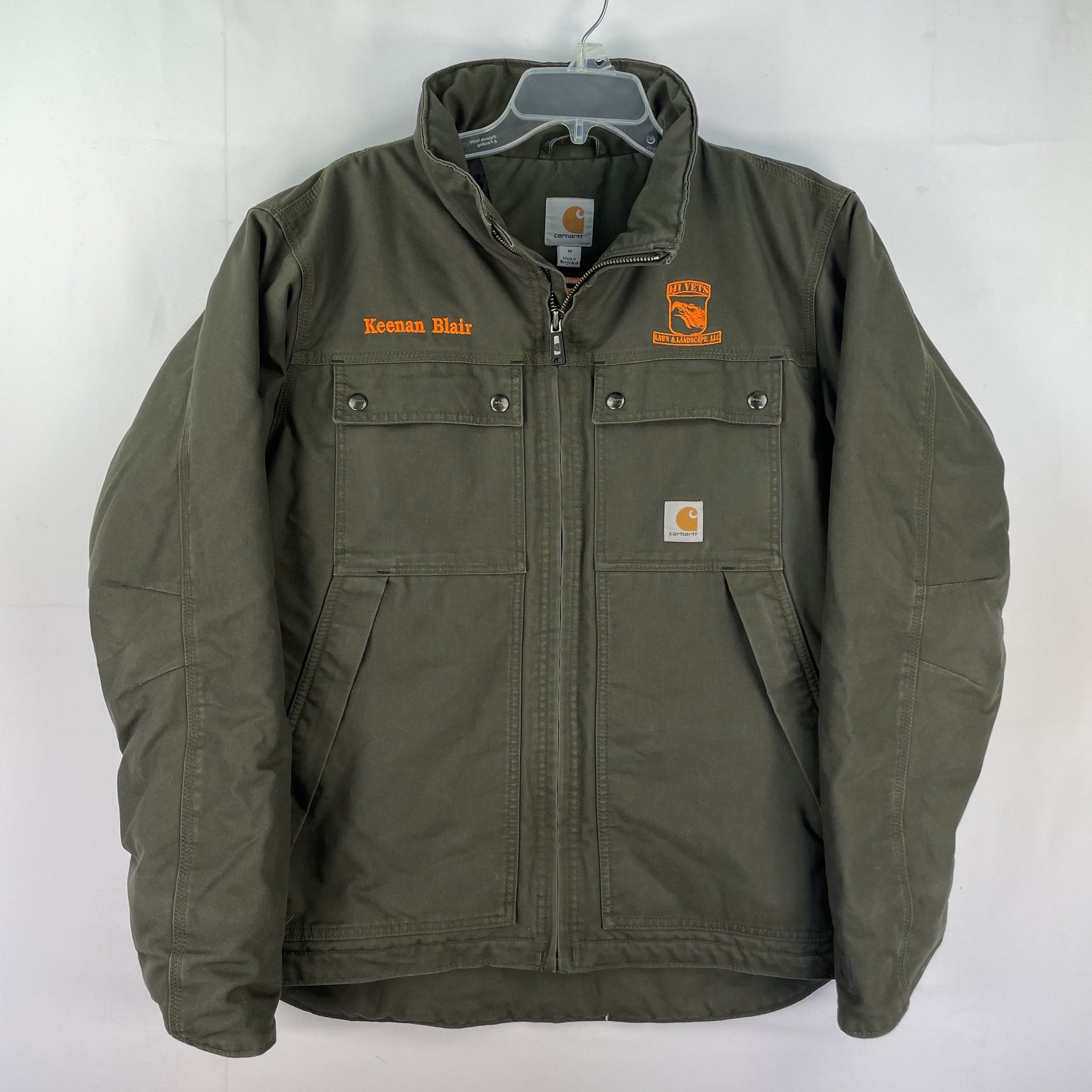 Carhartt Quick Duck Jacket Mens Medium Green Workwear with Embroidered Logo for Vets  