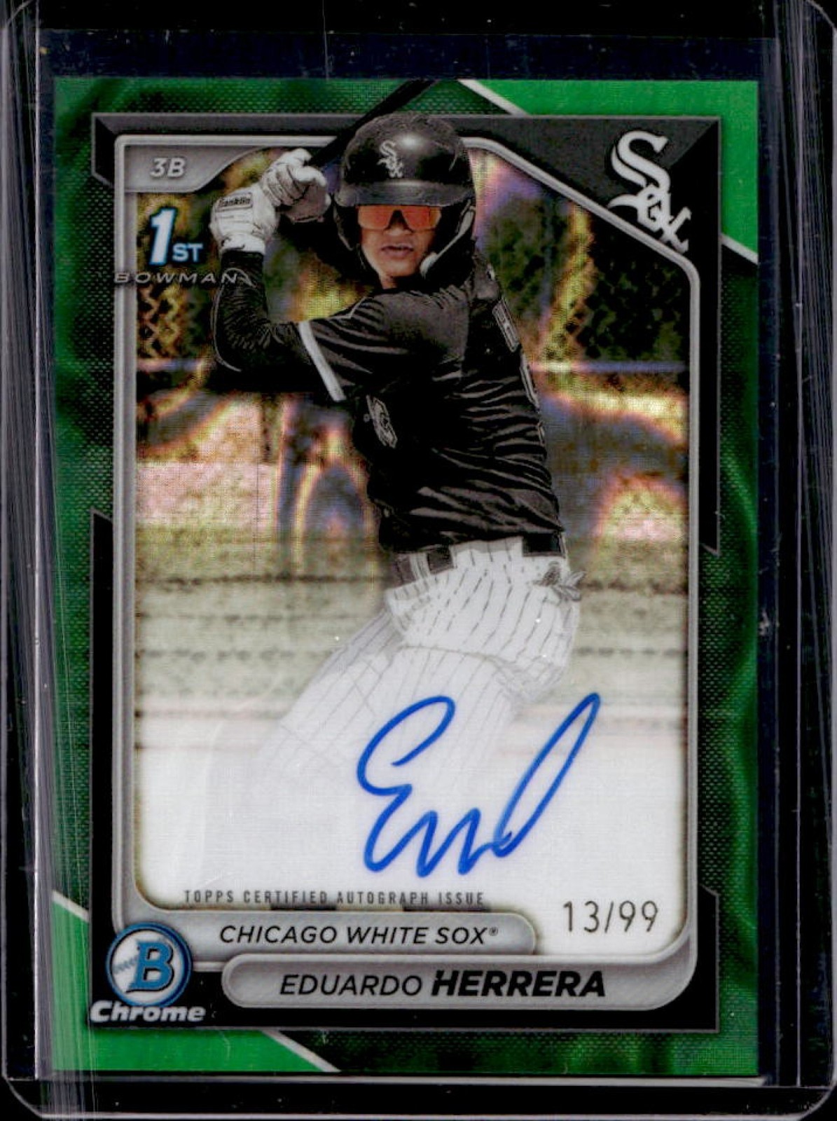 2024 Bowman Chrome Eduardo Herrera Auto Green Lava Refractor 1st #/99 White Sox