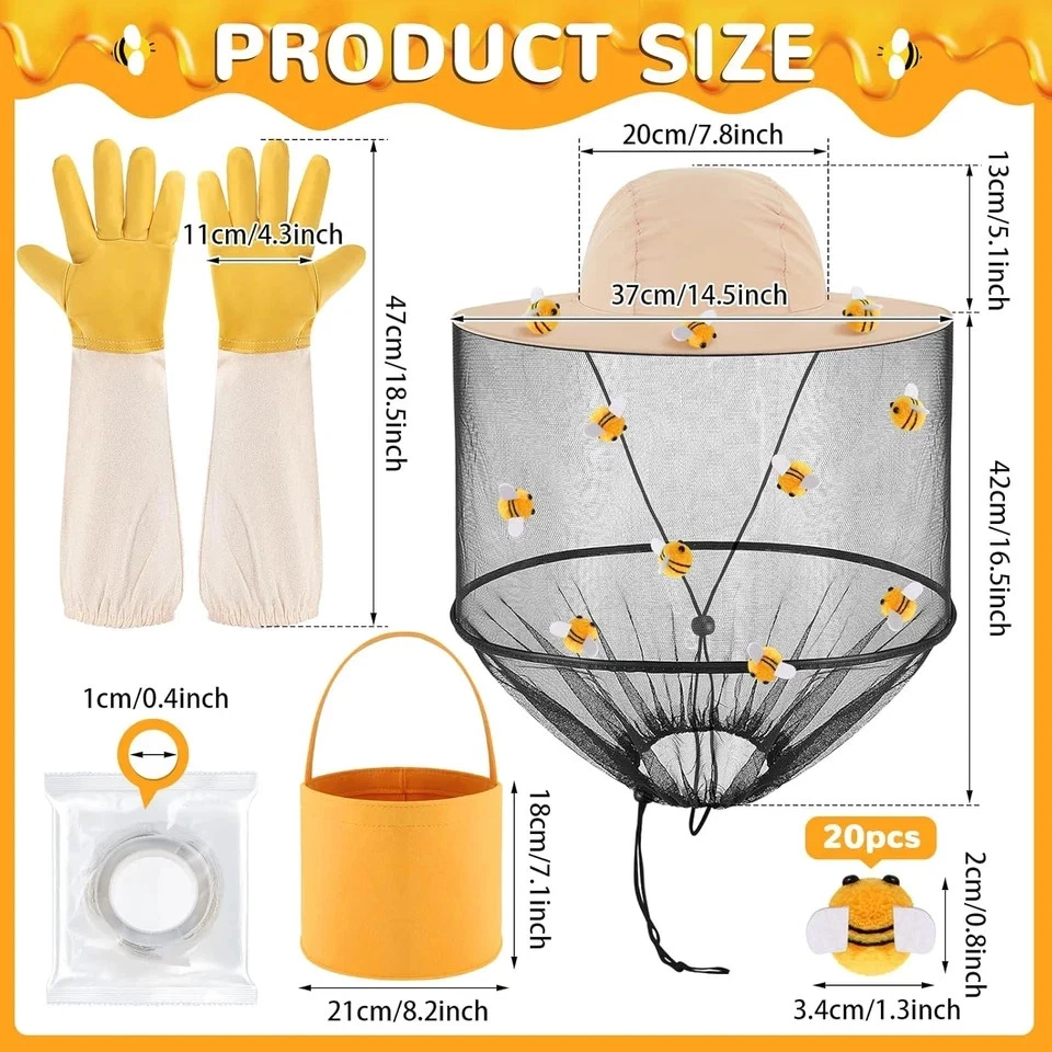 Juego de 5 piezas de apicultor incluye 1 pieza sombrero velo de apicultor, 20 piezas abejas de fieltro, un rollo de Foto 2 de 4