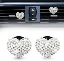 2pcs Car Vent Clip, Bling Crystal Heart Charms, Universal Car Air Color: white