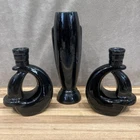 Vintage Frankoma Pottery Trio Set #43 & #305 Black Onyx Crocus Abstract Vase MCM
