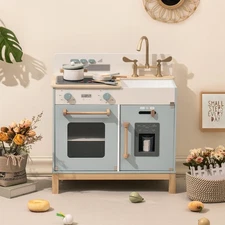 Robud Play Kitchen for Toddlers Wooden Kids Blue Play Kitchen Playset Toys Gift