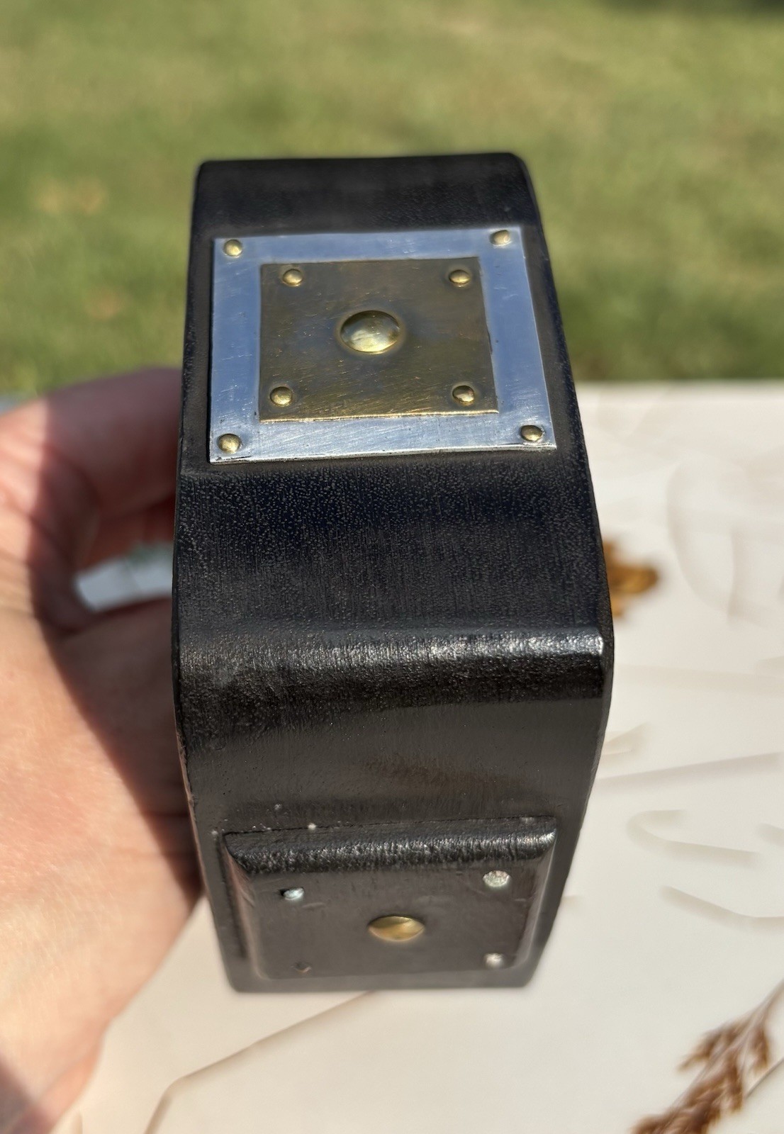 SOLID Black WOOD GEOMETRIC BANGLE WITH BRASS EMBE… - image 7