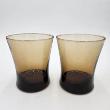 Set of 2 Anchor Hocking Linden Smokey Tawney Brown Tan 8oz Rocks Bar Glasses