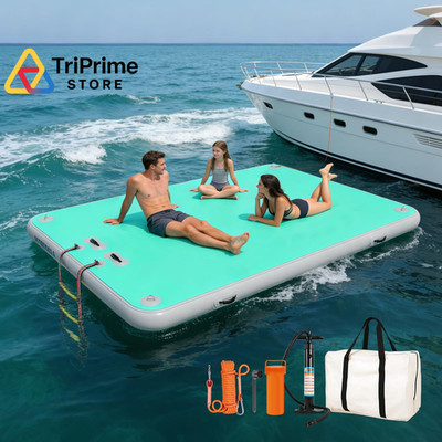 Inflatable Floating Dock, Water Island Float 5 ft x 6.6 x 6'', Mint Green